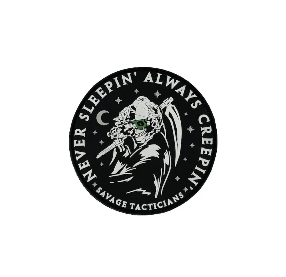 Creepin' Patch - Never Sleepin' Creepin' Savage Tacticians Black and White Design