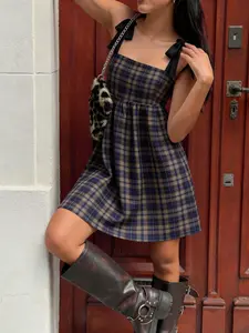 Women's Fashion Sweet British Plaid Bow Tie Dress, Spring Summer New Cute Doll Dress, Short Strapless Skirt, Slim-Fitting