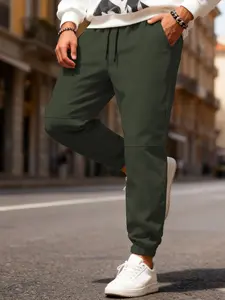 Men's casual ankle pants with elastic drawstring waist and elastic waistband design, solid color versatile woven sports pants, fitness pants, machine washable, suitable for running, sports, and daily wear (universal for all seasons)