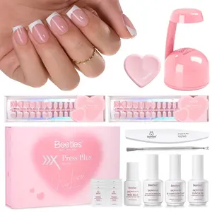 [LIVE ONLY]Beetles Valentine X Press Plus French Press On Nails Tips Kit, French Tip Pink Short Square Shape Natural Acrylic Nail Tips for Effortless Beauty & DIY Manicures - Frenchtipnails Spring Nail Valentine Gift Flower