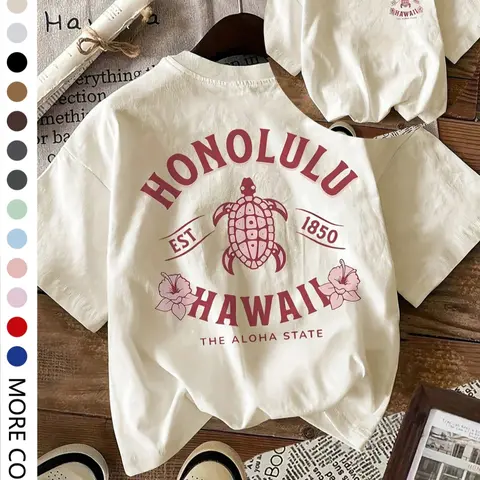 Women's Turtle Print Round Neck Tee, Fashion Casual Trendy Versatile Crew Neck T-Shirt for Daily Holiday Vacation Outdoor Wear, Ladies Clothes for Summer, Top, Casual Fit Comfy, Casual Everyday Top, Casual Tops