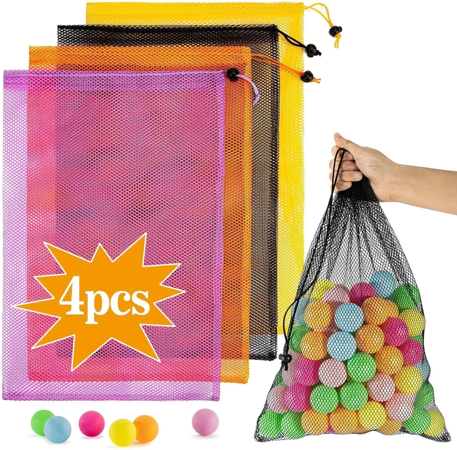 4PCS Colorful Mesh Drawstring Bag - Mesh Bag 18x12 Inch Breathable Nylon Mesh Storage Bag with Drawstring Closure Lightweight Net Organizer for Travel, Home, Gym, Daily Essentials