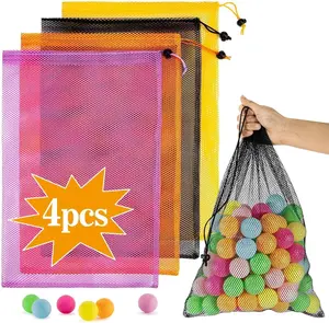 4PCS Colorful Mesh Drawstring Bag - Mesh Bag 18x12 Inch Breathable Nylon Mesh Storage Bag with Drawstring Closure Lightweight Net Organizer for Travel, Home, Gym, Daily Essentials
