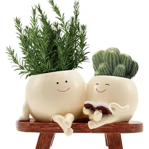 Cute Resin Flower Pot with Musician and Book Reader Statue, Sculptural Planter, Drainage Holes, Ideal for Succulents, Office and Home Decor, Perfect Gift