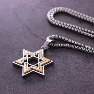 [2 Tone Stainless Steel Star] Star Of David Necklace For Men, 2 Tone Stainless Steel Jewish Star - Necklace - Star Of David Pendant