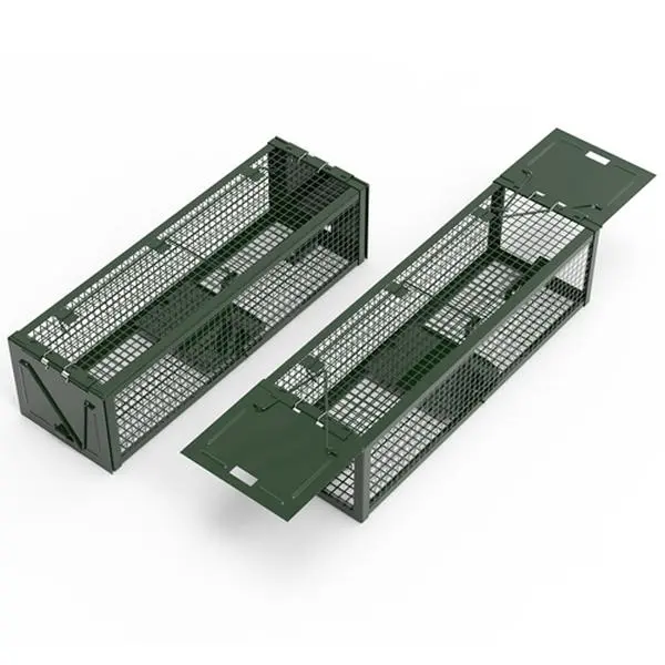 Humane Live Double-Door Mouse Trap Cage 2-Pack - Galvanized Iron Reusable Rodent Capture Trap (15.35×4.72×3.94 in) with Waterproof Roof, Dual-Door Locking Design for Indoor/Outdoor Home, Garden Fences & Small Animal Supplies