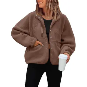 Women's Fuzzy Sherpa Fleece Jacket Winter Coat Warm Button-Down Nurse Outfit Fall & Daily Wear