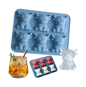 Mini 3D Highland Cow Ice Cube Mold, Cute Cow Shaped Silicone Ice Cube Tray for Whiskey, Drinks, Parties, Bar & Gift Giving