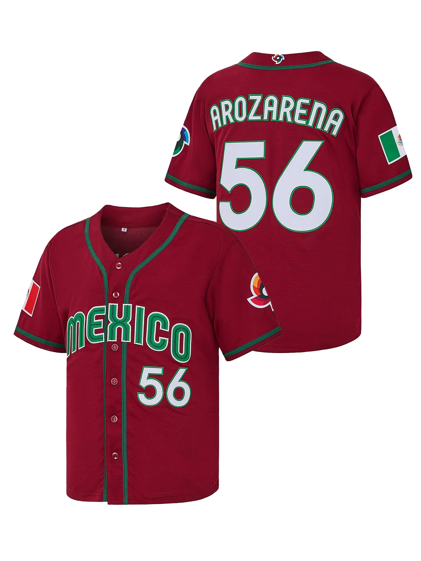 Men’s Unisex Fit Mexico #56 Randy Arozarena Red Short-Sleeve Baseball Jersey - Lettered Embroidered World Baseball Classic Souvenir, Game Day Gift, Mexico Jersey
