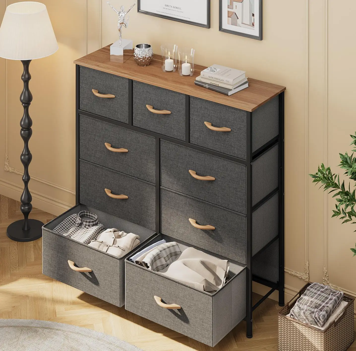 Yitahome 9 Drawer Dresser for Bedroom, Fabric Chests of Drawers, Organizer Unit Storage Tower for Bedroom, Living Room, Hallway, Closet, Girls, Storag