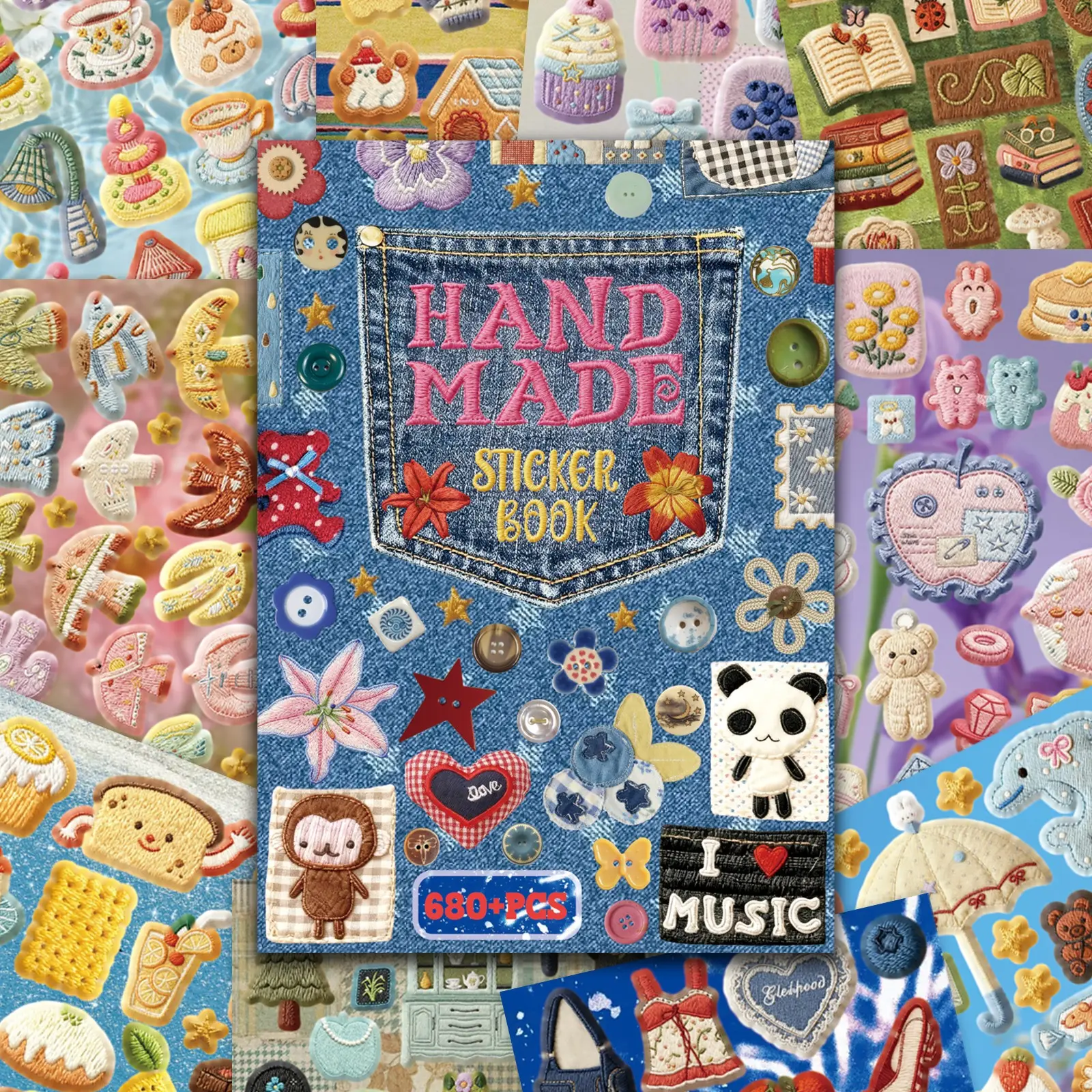 Vintage Cute Embroidery Sticker Set, 680 Pieces, Perfect for Adults, Ideal for Scrapbooking & Journaling, Handmade Aesthetic Sticker Book, Art Collage Pack, Scrapbooking Stickers