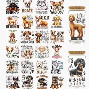 24pcs Dog UV DTF Cup Wrap,UV DTF Cup Wraps for 16 oz,Glasses,Tables,Chairs,Computers,High Viscosity UV DTF Transfer Paper, Decorative Stickers, Self Adhesive Stickers