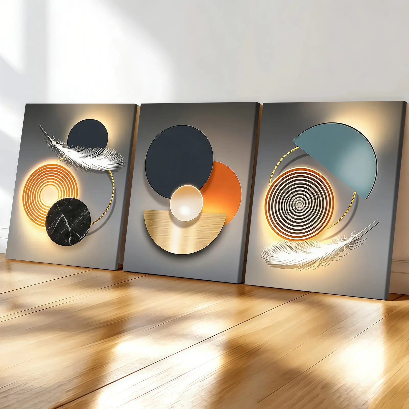 3-count wooden frame canvas, modern light luxury geometric artistic art poster, abstract art decoration, exquisite living room wall decoration, fashionable family poster, suitable for bedrooms, offices, corridor art