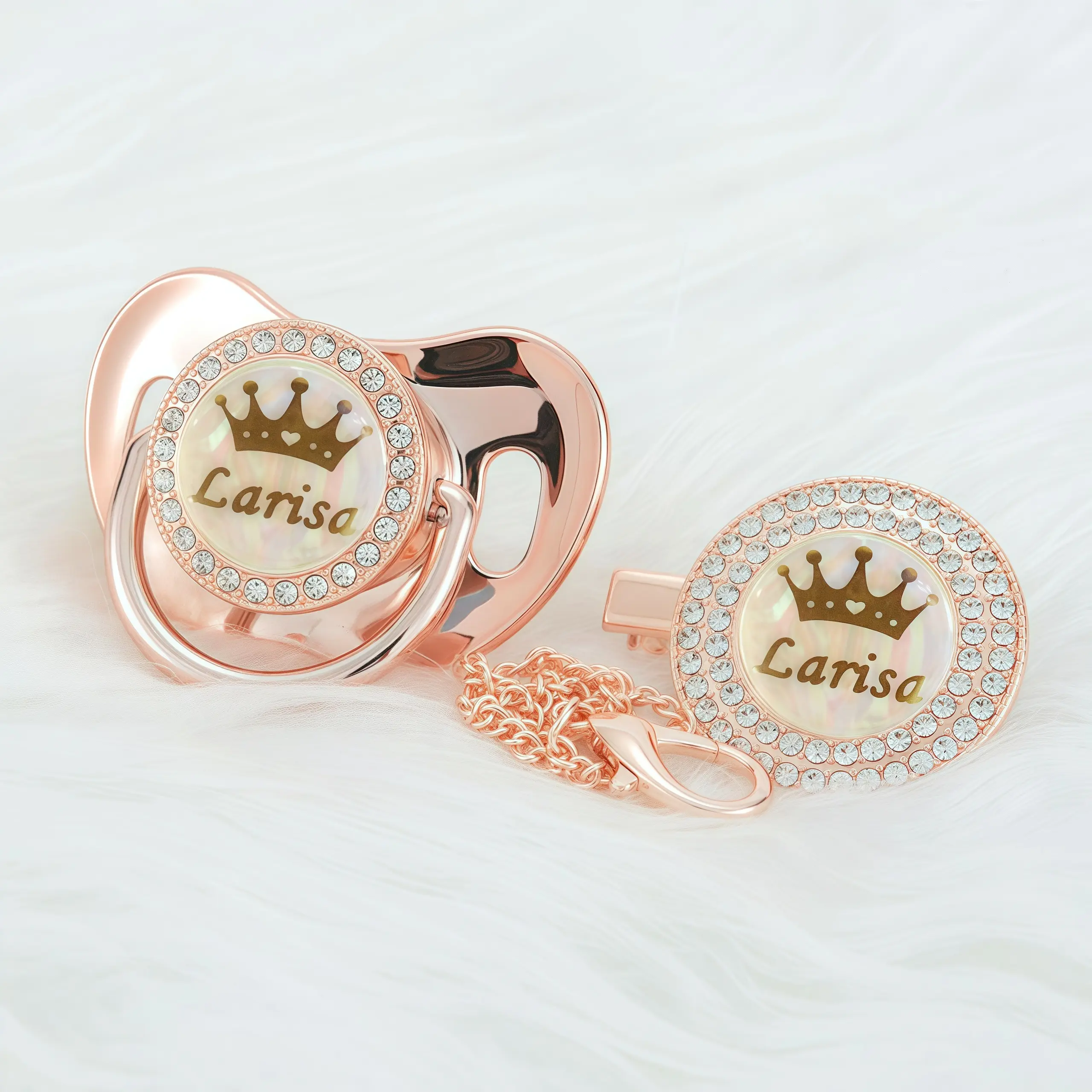 MIYOCAR Custom Gold Bling Diamond Baby Pacifier with Clip Set Personalized for Newborns and Babies Personalized Baby Bling Pacifier gold  pacifier
