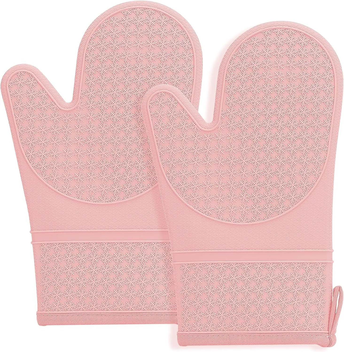 Halloween Fall Gift 2 Pcs Silicone Oven Mitts, Heat Resistant up to 500°F, 11.6" BPA-Free Oven Gloves with Non-Slip Grip & Soft Cotton Lining, Kitchen Cooking, Baking & BBQ Gloves, Pink