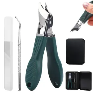 Eagle Beak Beveled Nail Clippers,3-Piece Sets of Eagle Beak Beveled Nails Clippers, Long Handle Wide Jaw Opening Anti-Splash Slanted Nail Clipper for Thick Nails, Seniors&Ingrown Care (Green)
