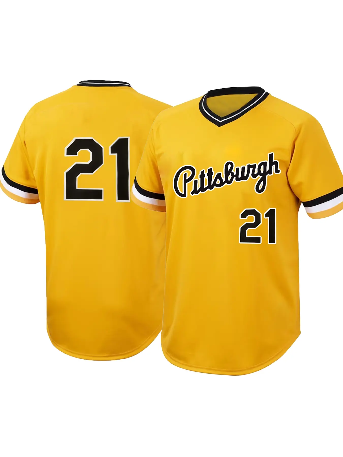 Baseball Jersey #21, Casual Loose-Fit V-Neck Breathable Shirt, Embroidered Letters, Button Front, Unisex All Season Wear, Sports Clothing, Athletic Tops