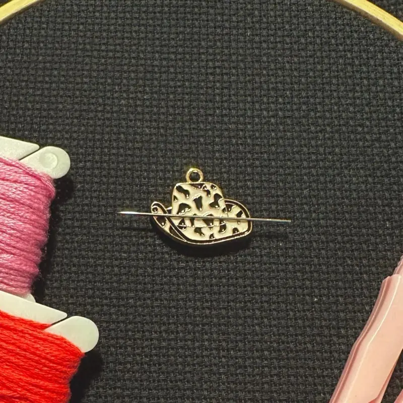 Handmade Cow Print Cowgirl Hat Enamel Needle Minder - Magnetic Needle Keeper for Embroidery Cross Stitch Needle Point - Gift for Crafters