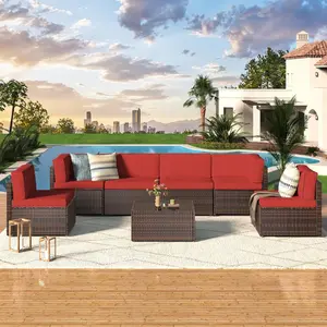 【Multiple packages arrived at different times】7-Piece All-Weather PE Rattan Patio Set – Outdoor Wicker Sectional Sofa for Porch, Deck & Garden