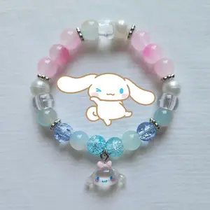 Cinnamoroll Inspired Glass Beaded Bracelet with Pink & Blue Beads Adorable Charm Stretchy Durable Comfortable Perfect Gift for Sanrio Fans