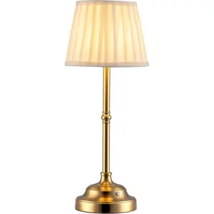 Portable Cordless Table Lamp, Fabric Shade Desk Lamp, 4000mAh Rechargeable Battery Powered Dimmable Night Light for Dining Room Bedroom Bedside Bar Camping Balcony (Gold)