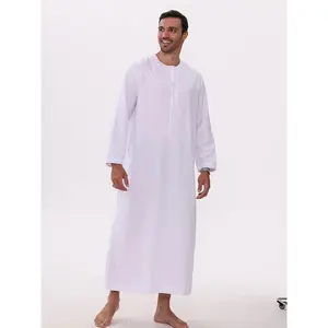 1pc AL HARAMAIN Elegant Men'S Thobe - 100% Polyester Arab Prayer Robe with Drawstring, Crew Neck, Long Sleeve, Solid Color, Non-Stretch Fabric, Woven, All-Season Islamic Dress
