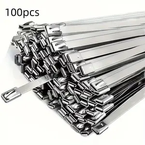 Metal Zip Ties 11.8 inch 100pcs Generous Quantity 304 Stainless Steel Zip Ties Heavy Duty Multi-Purpose Cable Management Self-Locking Cable Ties for Machinery, Vehicles, Exhaust Wrap, Farms, Pipes, Roofs, Cables, and Outdoor Fence