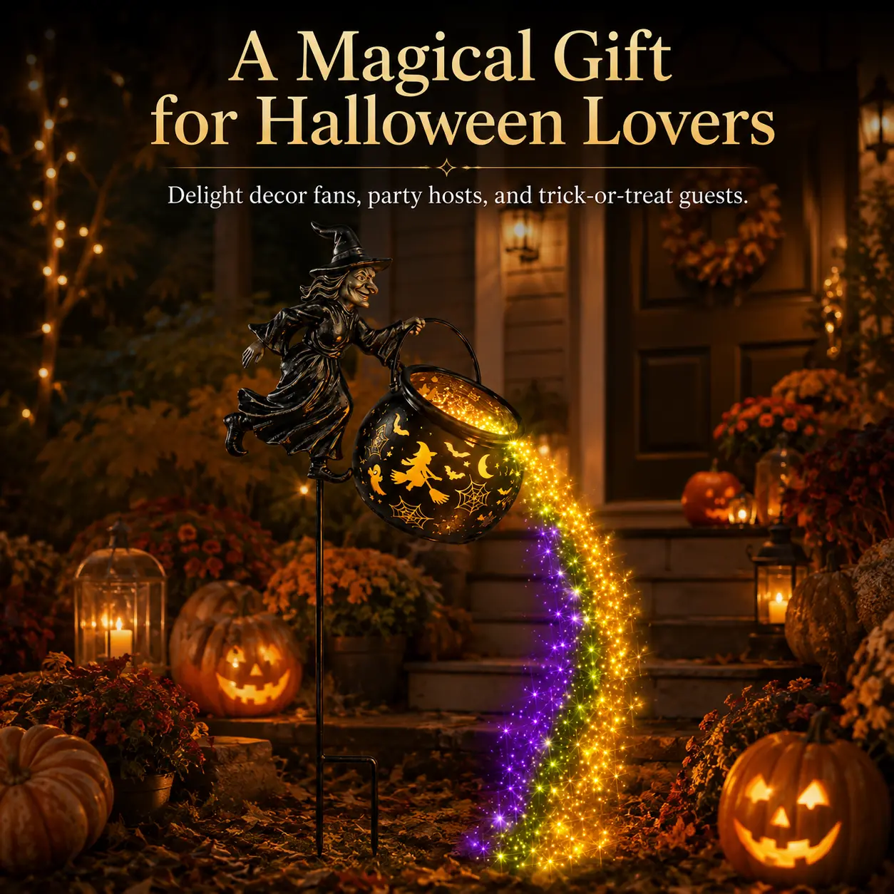 Halloween Witch Cauldron Garden Light, for Home and Garden, Indoor and Outdoor, Festive Decoration with Atmosphere, American Style, Modern Minimalist