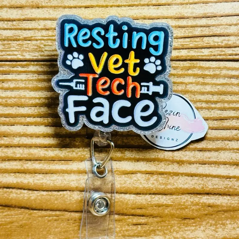 Resting Vet Tech Face Badge Reel