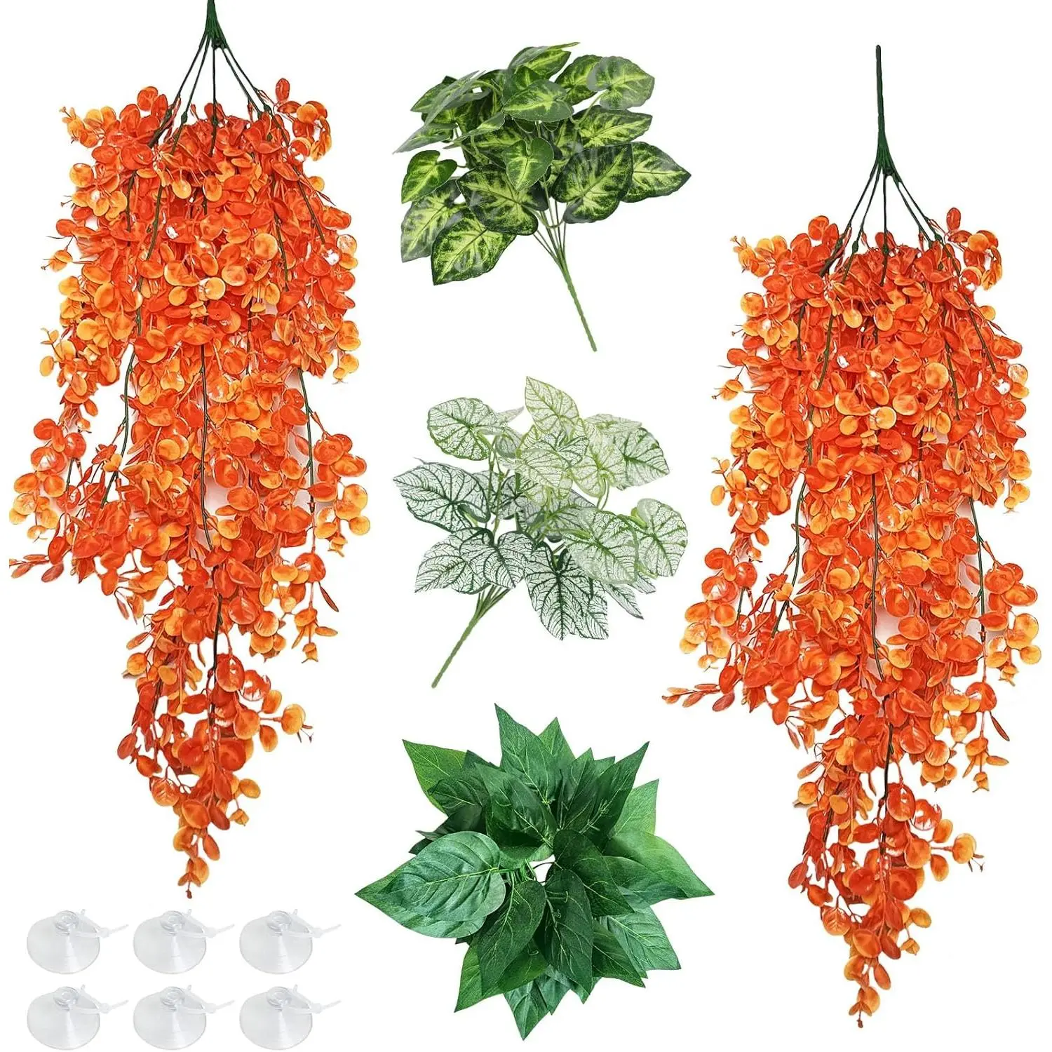 Modern 5-Count Suction Cup Reptile Climbing Terrarium Decor, Artificial Accessories for Bearded Dragon & Lizard Tanks (Orange)