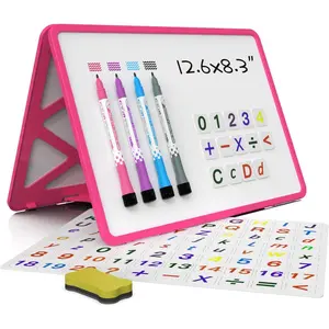 Sm Dry Erase White Board with Stand, Double Sided Dry Erase Board for , Foldable Sm White Board Portable Mini Whiteboard with Lines & Holder for  School Office