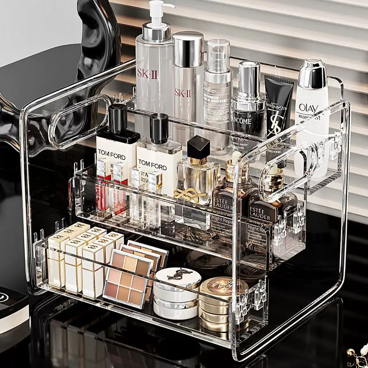 Transparent Acrylic Cosmetic Storage Box, Clear Plastic Containers, Multi-Layer Makeup Organizer for Desktop Vanity, Perfume Lipstick Skincare, Cosmetic Storage Holder