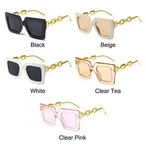 Retro Oversized Square Sunglasses 5 Packs UV400 Unisex Luxury Beach Sun Protection Shades in Black Beige White Clear Tea & Clear Pink