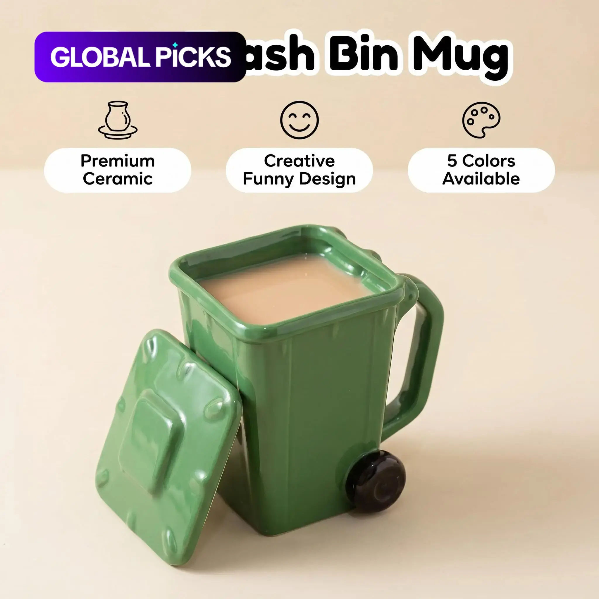 Creative Trash Can Cup Ceramic Water Mug, Funny Coffee Cup with Unique Design, Birthday Gift for Best Friend, Model Xinghao 001 Drinkware #GLOBAL PICKS