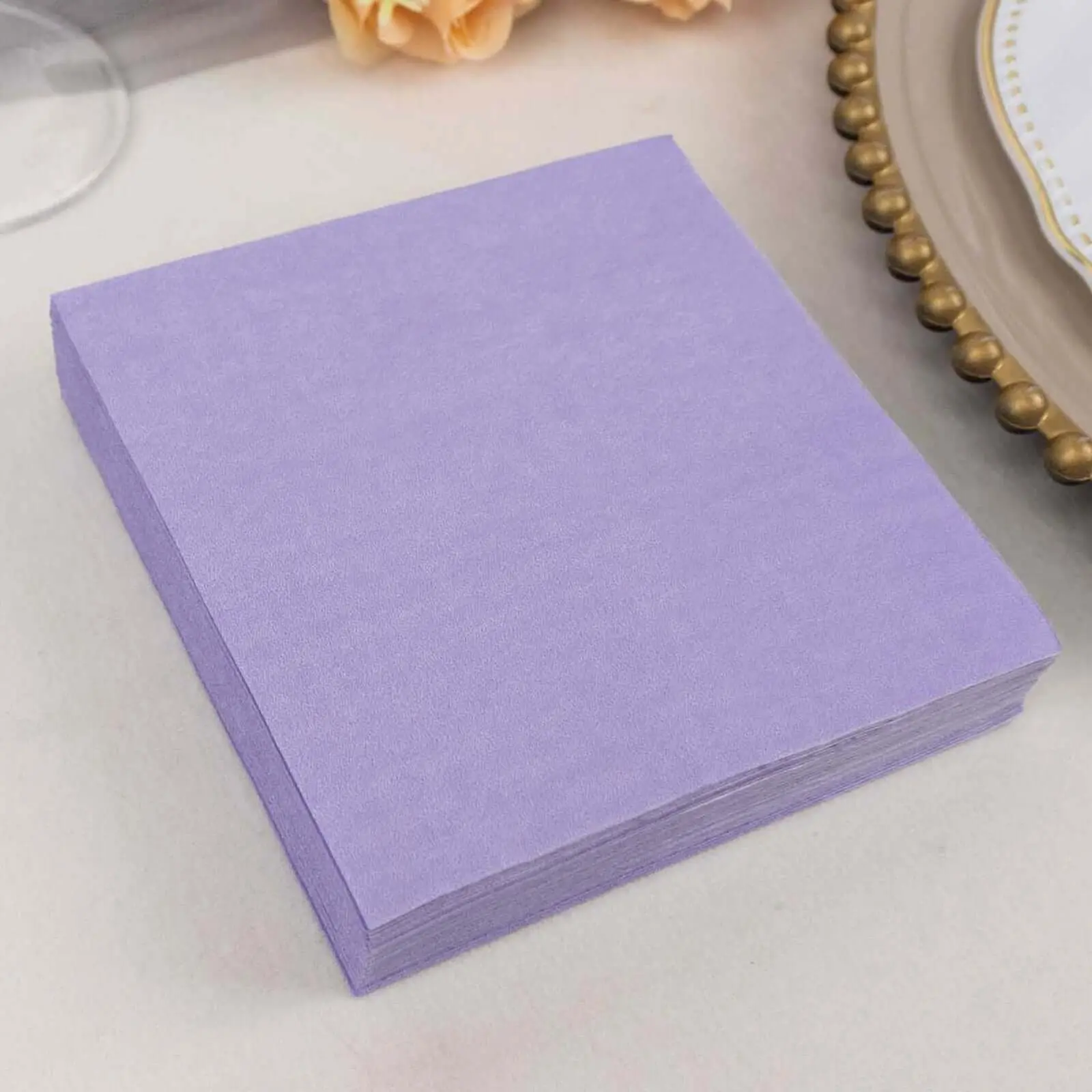 50-Pack Disposable Tableware Lavender Lilac Paper Beverage Napkins - 2 Ply, 5"x5", 18GSM Soft Cocktail Napkins for Birthday, Party Use