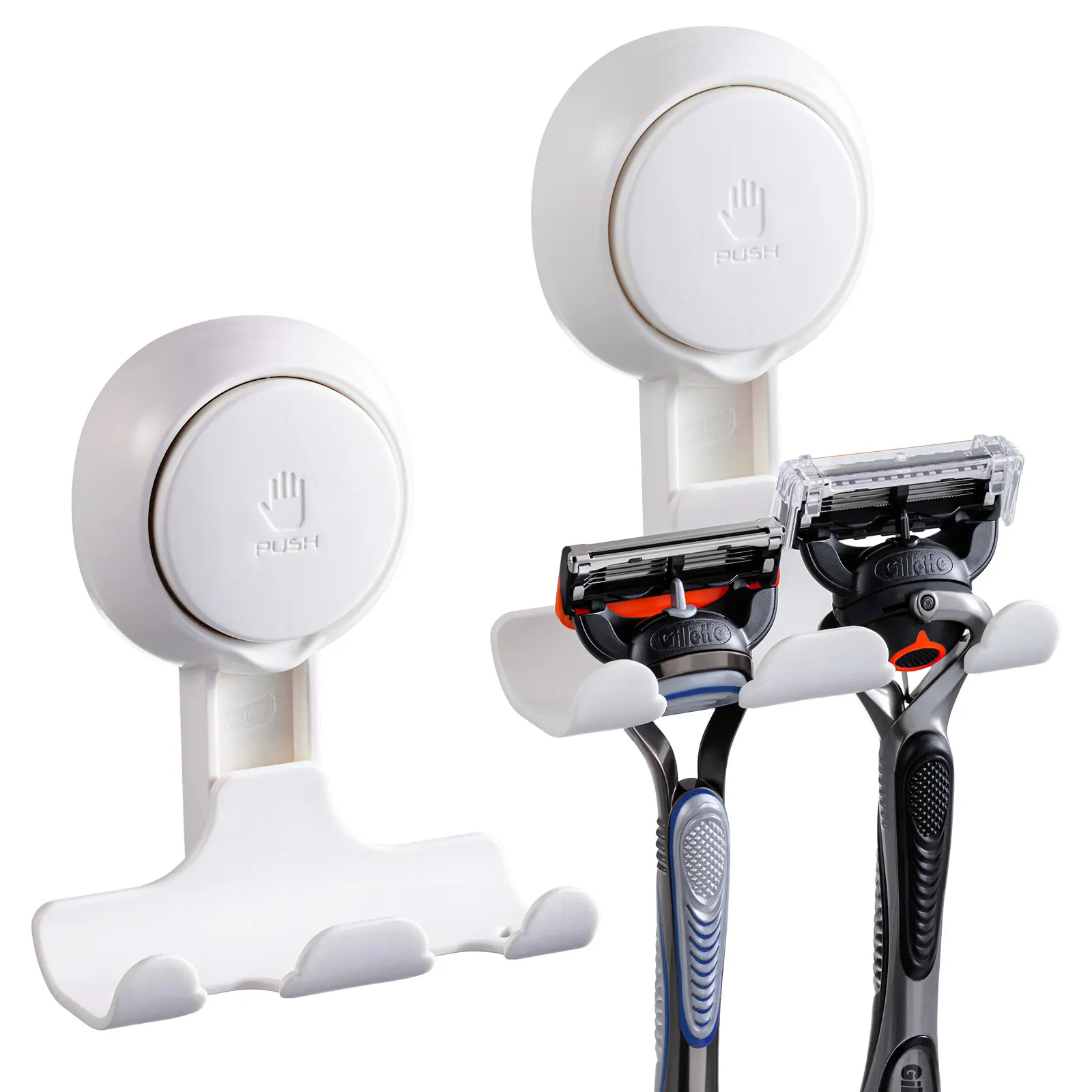 TAILI Shower Razor Holder Suction Cup 2 Pack, Vacuum Suction Razor Hanger for Shower Wall, Suction Door Hooks for Towel Loofah Sponge, Shower Razor Hooks for Bathroom Removable Waterproof, White