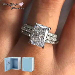 4CTTW Bridal Ring Sets For Women D Color VVS1 Squre Cut Engagement Wedding Promise Anniversary Ring