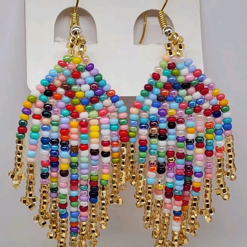Colorful Beaded Earrings with Gold  color beads and Multicolor Beads for Festive Wear