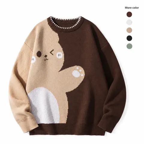 SAND SOUND Women's Cute Bear Graphic Oversized Knit Sweater - Crewneck Loose Fit, Soft Color Block Aesthetic Casual Knitwear, Casual Chic Cute Tops, Viral Cozy Girl Fall Essential, Pinterest Aesthetic, TikTok Trending Y2K Streetwear