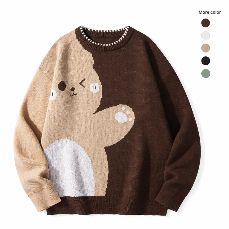 SAND SOUND Women's Cute Bear Graphic Oversized Knit Sweater - Crewneck Loose Fit, Soft Color Block Aesthetic Casual Knitwear, Casual Chic Cute Tops, Viral Cozy Girl Fall Essential, Pinterest Aesthetic, TikTok Trending Y2K Streetwear