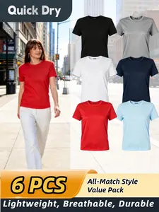 [6 Pack] Women's Waffle Quick Dry T-Shirts - Lightweight & Breathable Moisture Wicking Workout Shirts, Athletic Gym Yoga Tops for Ladies