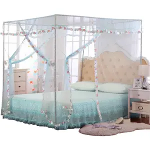 Canopy Bed Curtains Twin 4 Corner Canopy for Beds Bed Canopy for Girls Adult Bedroom Decor (Twin Size, Light Blue)