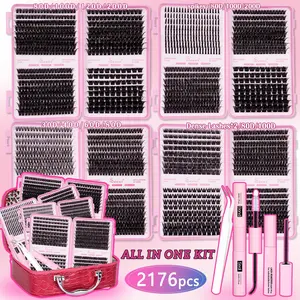 10 Styles Dense Lash Extension Kit, 2176pcs DIY Cluster Lashes Gift Packs 80/100/120D, Long Lasting Waterproof, Volume Lashes Clusters Lash Kit with Bond&Seal, Remover, Tweezers,Brushes, Individual Lash Clusters, Thick Dramatic Lash Extensions DIY at Home