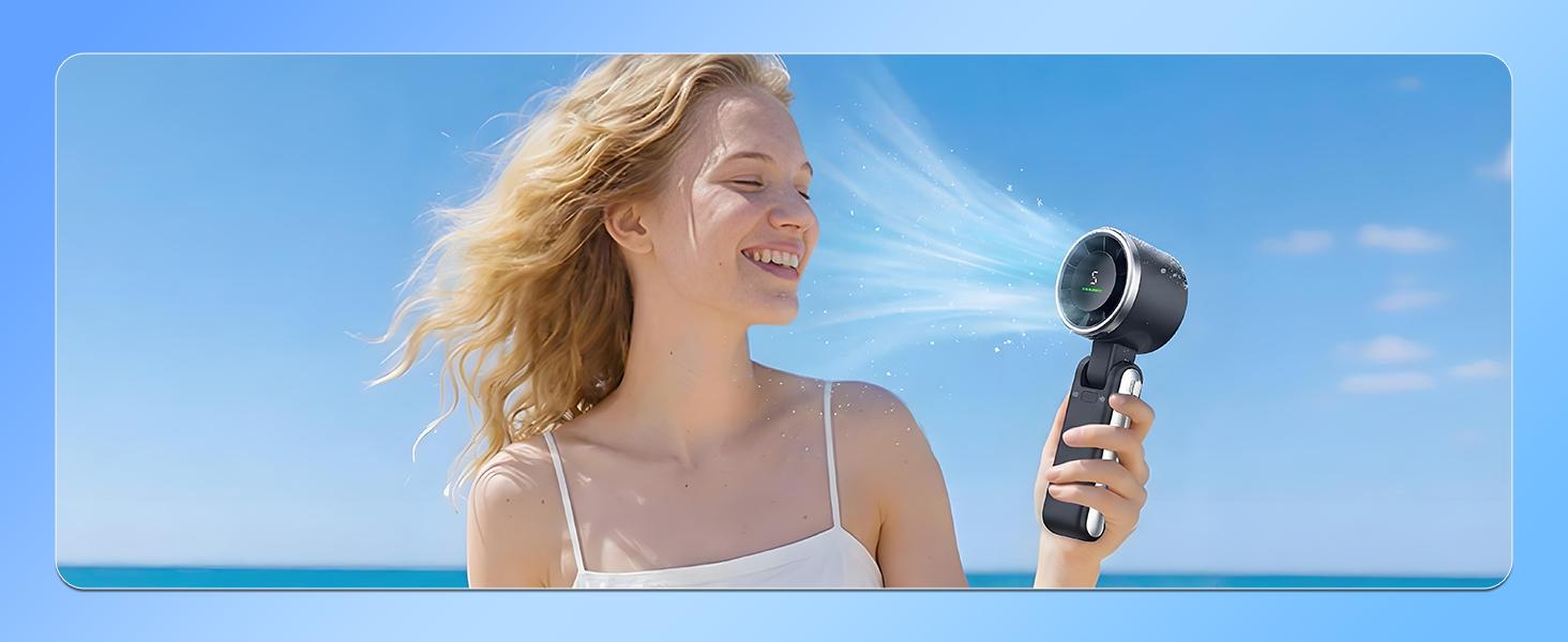 Portable Handheld Turbo Fan, 5 Gear Wind, Battery Operated, Up to 12 Working Hours, 3 IN 1 Hand Fans with Air Turbo Tech Cooling Fan for Outdoor Activities, Travel, Beach