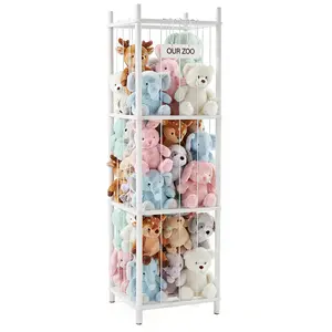 Stuffed Animal Storage, 54.35In Large Stuffed Animal Holder, Plushies Storage with Solid Wood Base&Elastic Cord, Space Save Zoo Toy Organizers for Playroom Bedroom Nursery
