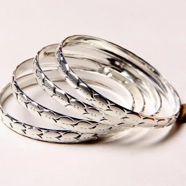 Huitan Elegant 3-Piece Adjustable Bangle Bracelets Silver - 6mm Wide Anti-Tarnish Brass Multilayered Bangles, Size 7 (2.875in Diameter) for Daily Wear, Elegant Bangle