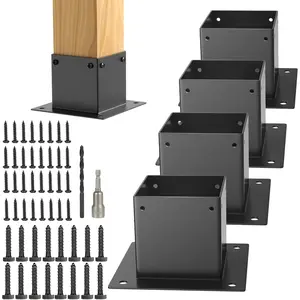 4 x 4 Post Base 4 Pcs Square Brackets Kit Inner Size 3.6"X3.6" Deck Post Base Flange Standard Wood Post Stainless Base for Porch Deck Handrail Fence Gate Railing Pergola