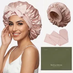 Naturekess Upgrade Satin Sleep Bonnet – Breathable Double-Layer Silky Satin, Adjustable Removable Tie, Oversized Hair Protection