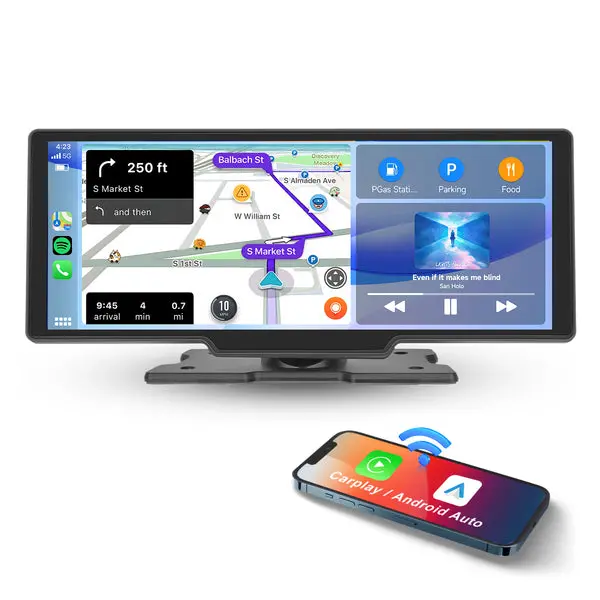 Podofo 9.26" HD IPS Touchscreen Carplay Radio, Portable Wireless CarPlay & Android Auto Plug-N-Play Adapter with Voice Control for Vehicles, Carplay Radio Touchscreen