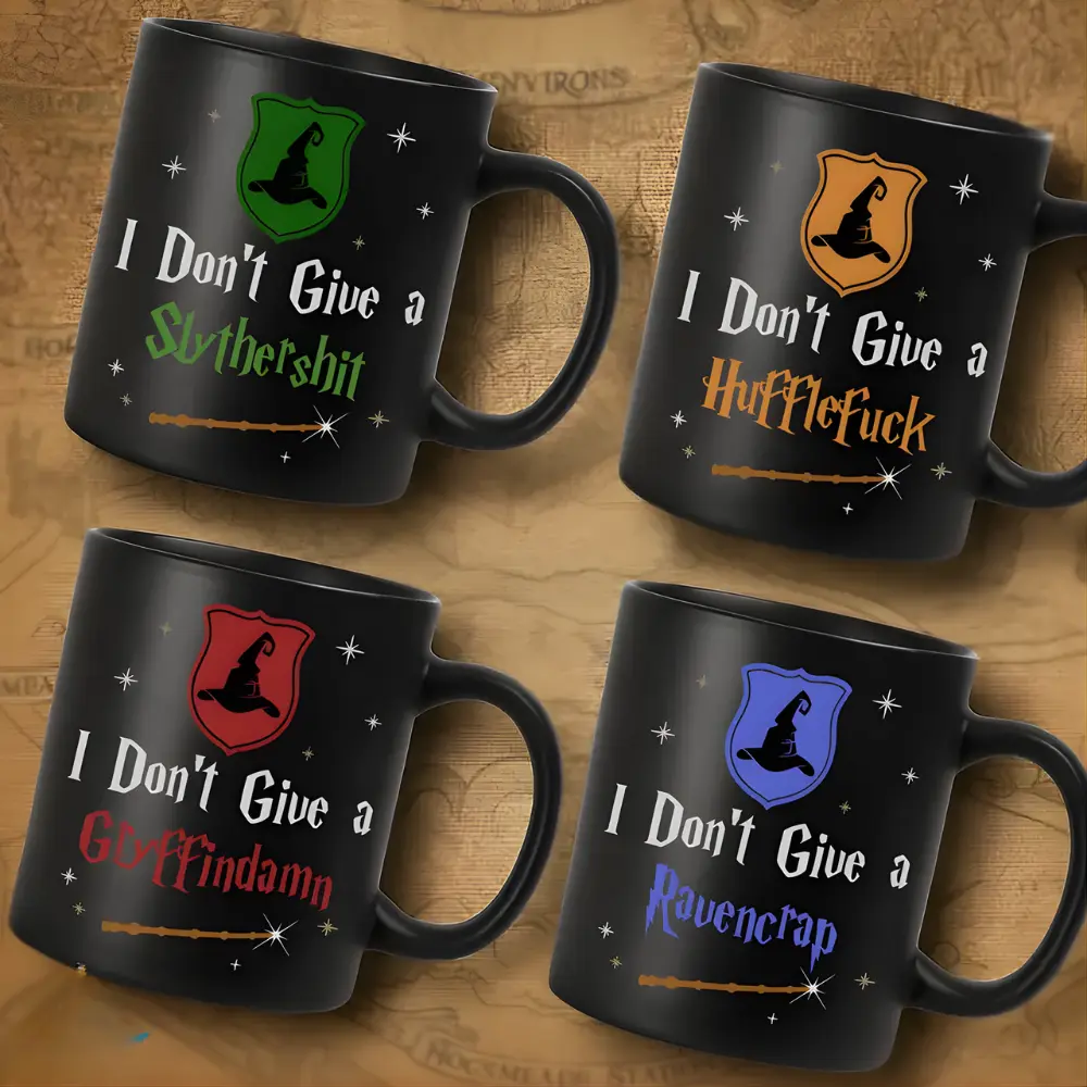 Lock&Knock – Funny Wizard House 11oz Ceramic Mug, I Don’t Care, Snarky Ravencrap Hufflefudge Gryffindamn Slythersnark Quote, Sarcastic Magic Gift for Fantasy Nerds